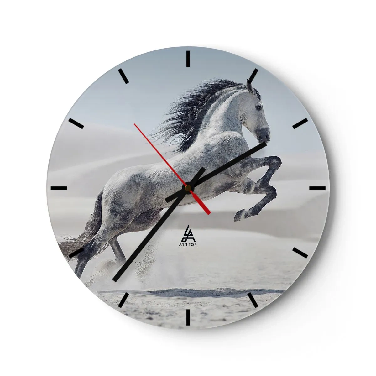 Vægur, Uret - En springende arabisk hest mod en ørkenbaggrund - 30x30cm - Arabisk prins - Moderne vægdekoration til stue, køkken og soveværelse ARTTOR