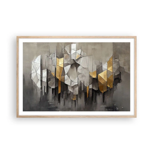 Plakat i ramme af lyst egetræ - Komposition lavet af is og lys - 91x61 cm