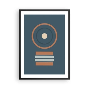 Plakat i sort ramme - Geometrisk mønster med cirkler og rektangler i nuancer af blå og brun - 50x70cm - Essensen af tingene - Moderne vægdekoration til stue og soveværelse ARTTOR