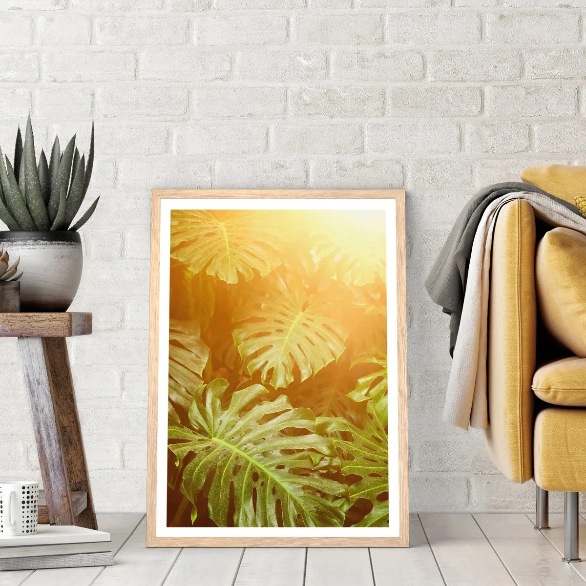 Plakat i ramme af lyst egetræ - Træd ind i det grønne... - 70x100 cm