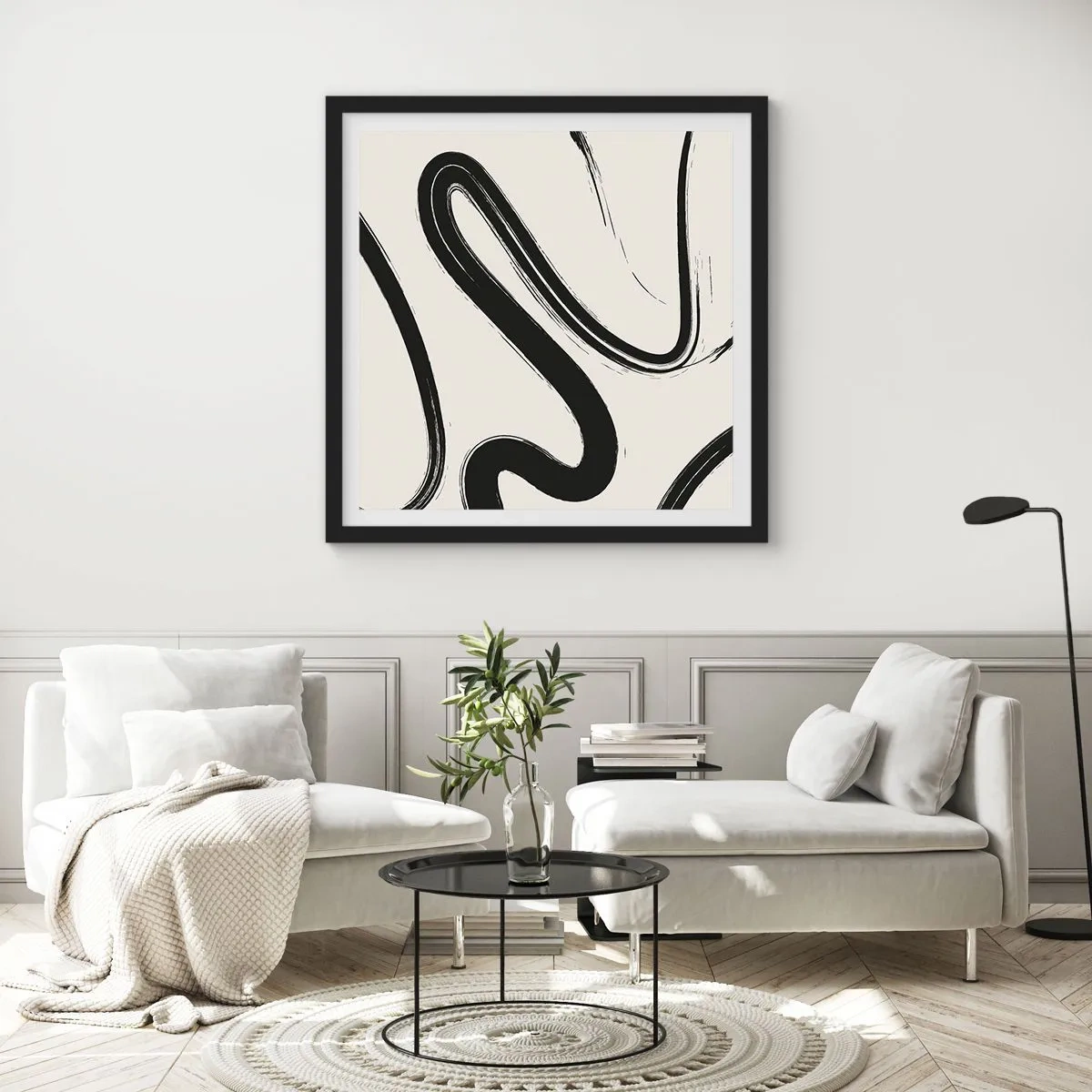 Plakat i sort ramme - Sort og hvid fantasifuldhed - 50x50 cm