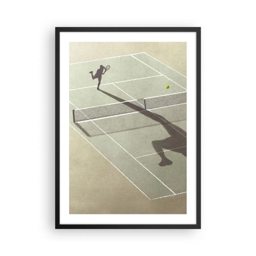 Plakat i sort ramme - En tennisspiller, der serverer på banen - 50x70cm - Overvind dig selv - Moderne vægdekoration til stue og soveværelse ARTTOR