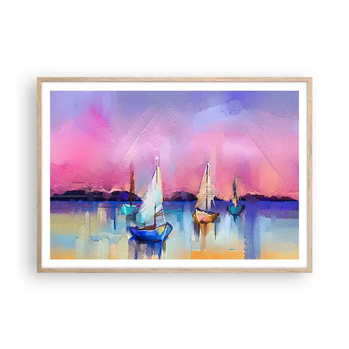 Plakat i ramme af lyst egetræ - Retning: brede farvande - 100x70 cm