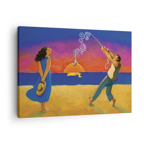 Lærredstryk - Billede på lærred - Figurer ved havet ved solnedgang - 70x50cm - Mere end en stjerne fra himlen - Moderne vægdekoration til stue og soveværelse ARTTOR