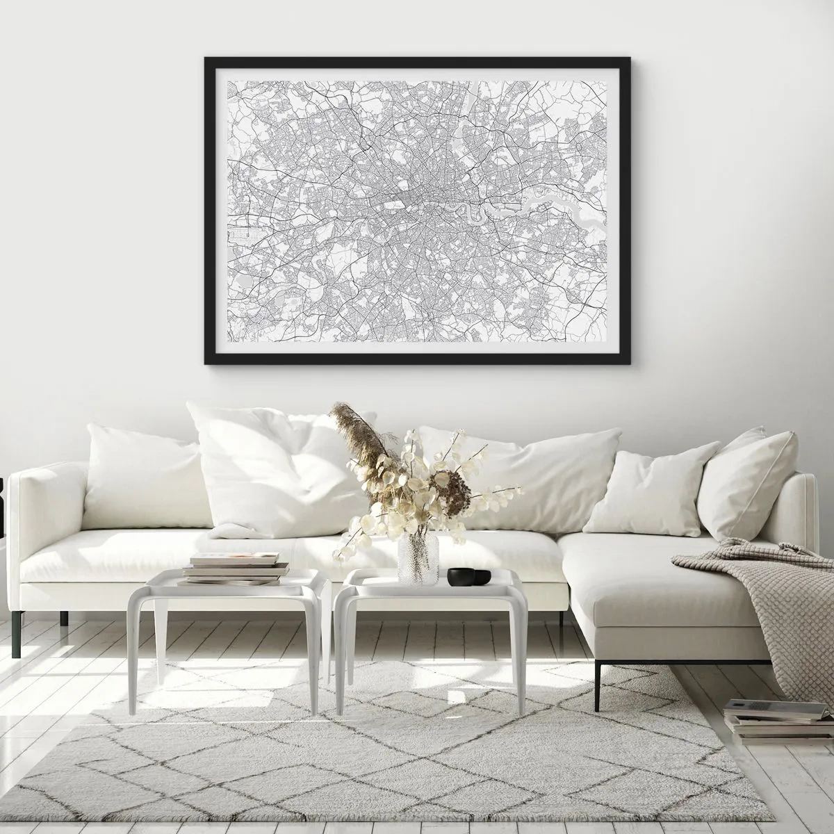 Plakat i sort ramme - Kort over Londons labyrint - 40x30 cm