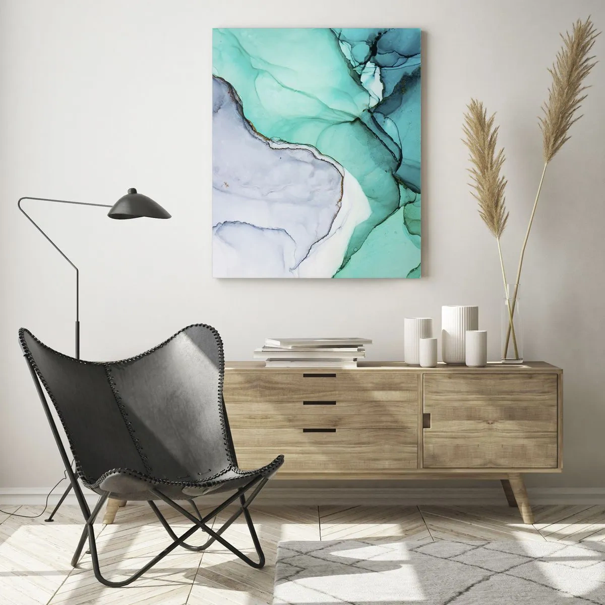 Billede på glas - Undersøgelse i turkis - 70x100 cm