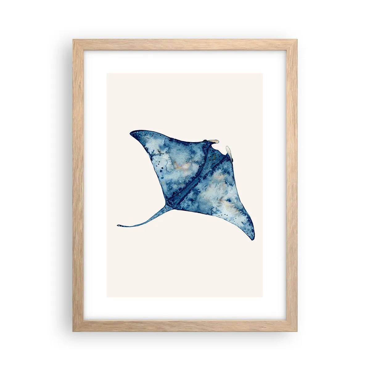 Plakat i ramme af lyst egetræ - Liv i blåt - 30x40 cm