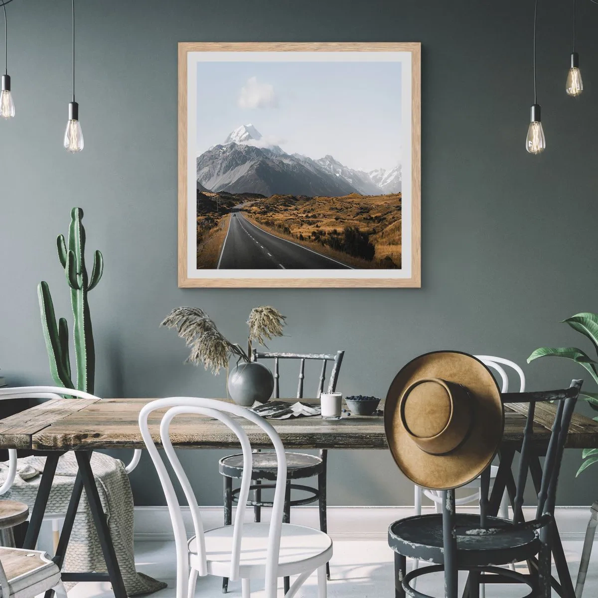 Plakat i ramme af lyst egetræ - Vejen til hjerte - 40x40 cm