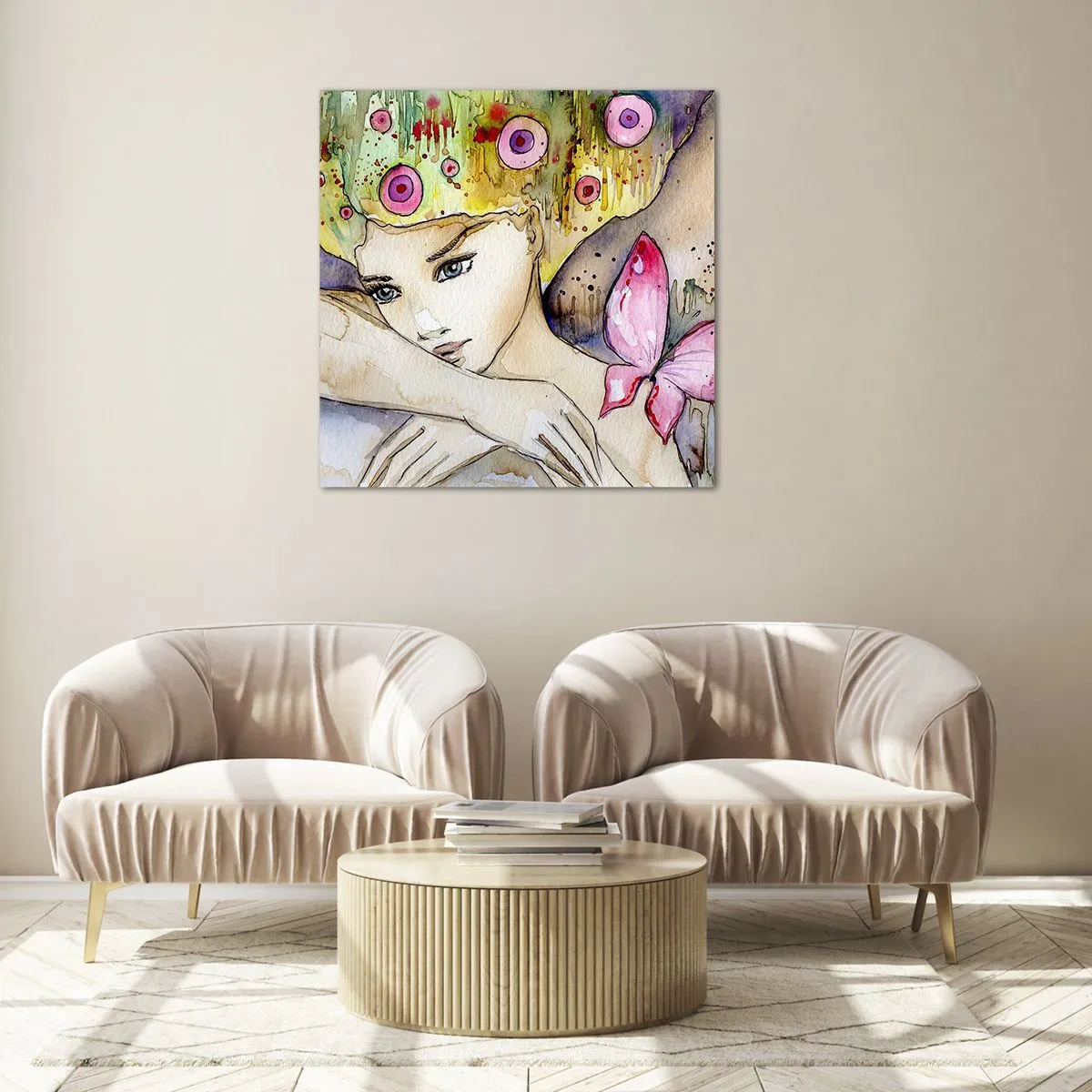 Billede på glas - Sommerfugleprinsesse - 30x30 cm