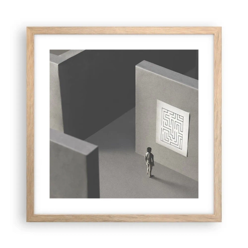Plakat i ramme af lyst egetræ - Men hvor er jeg? - 40x40 cm