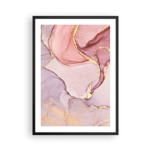 Plakat i sort ramme - En abstrakt kombination af pastelfarver med gulddetaljer. - 50x70cm - Et kærtegn af farver - Moderne vægdekoration til stue og soveværelse ARTTOR