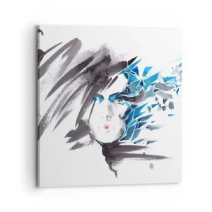 Lærredstryk - Billede på lærred - Sensuelt portræt i grå og blå farver - 70x70 cm