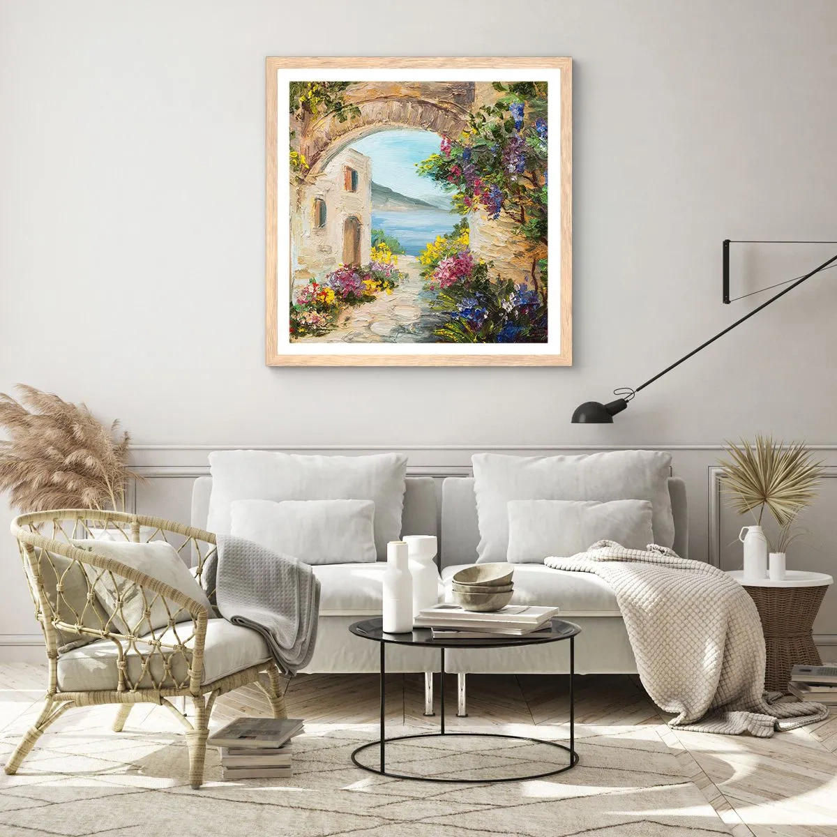 Plakat i ramme af lyst egetræ - Charmen af kystlandskabet - 60x60 cm