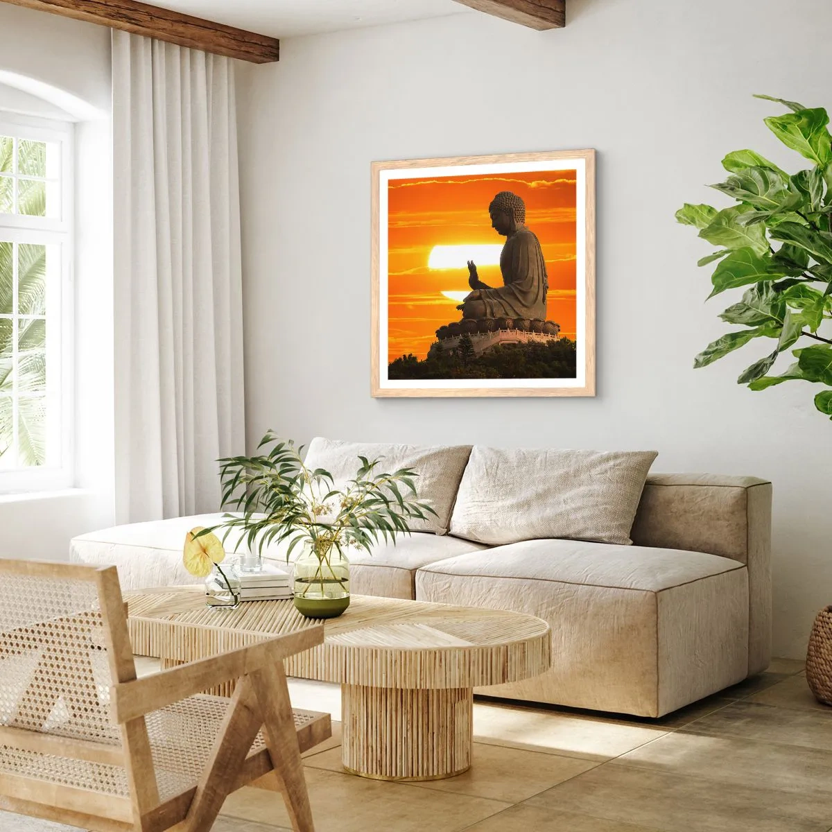 Plakat i ramme af lyst egetræ - Uden frygt for verden - 30x30 cm