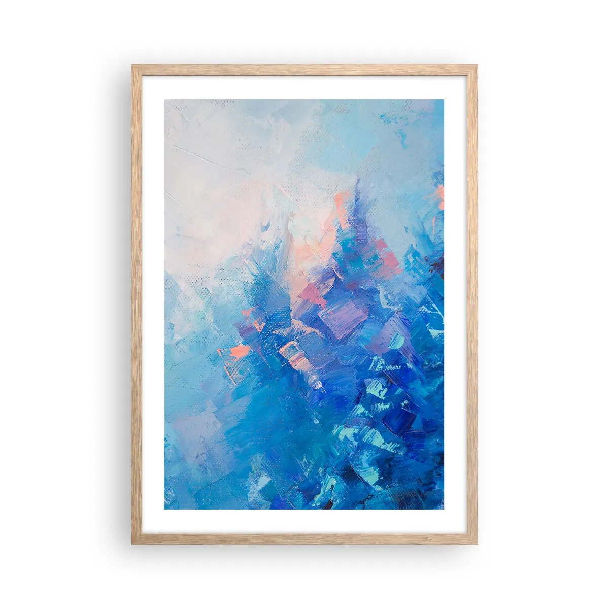 Plakat i ramme af lyst egetræ - Vinter abstraktion - 50x70 cm