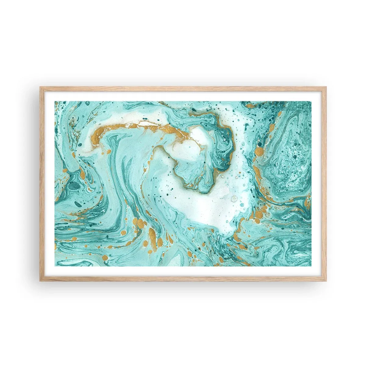 Plakat i ramme af lyst egetræ - Under den store bølge i Edo-perioden - 91x61 cm