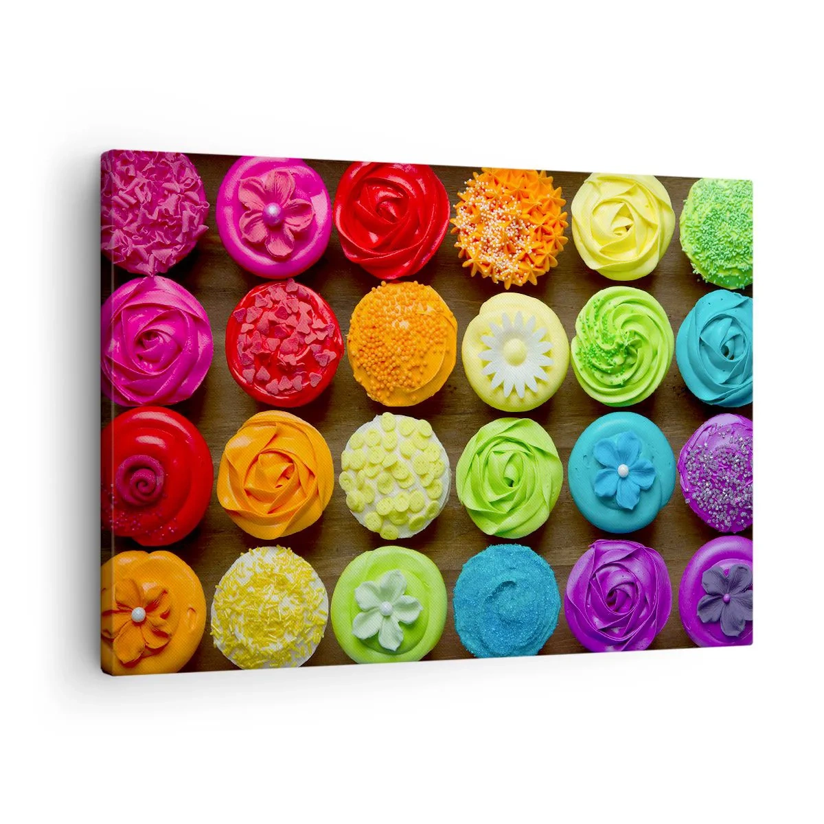 Lærredstryk - Billede på lærred - Farverige cupcakes med pasteldekorationer - 70x50cm - Alle er forskellige - alle er lækre - Moderne vægdekoration til stue og soveværelse ARTTOR