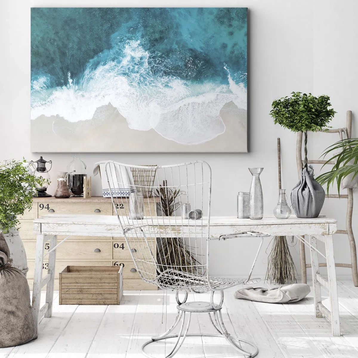 Lærredstryk - Billede på lærred - Turkise havbølger på lyst sand - 70x50cm - Naturlig kærtegn - Moderne vægdekoration til stue og soveværelse ARTTOR