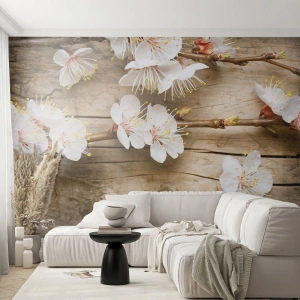 Fototapet Premium Canvas - Og det blev forår - Blomster, Kvist Med Blomster, Natur - 500x350 cm