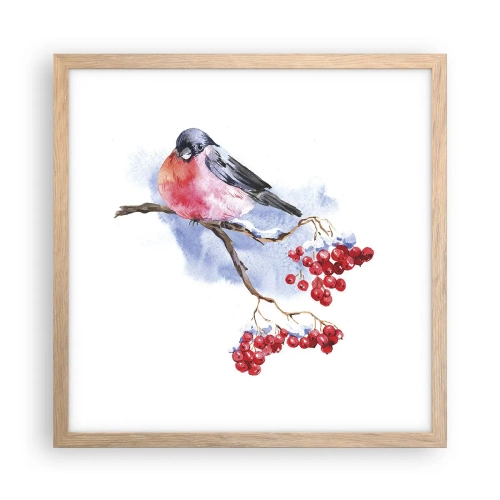 Plakat i ramme af lyst egetræ - Vinter i farver - 40x40 cm