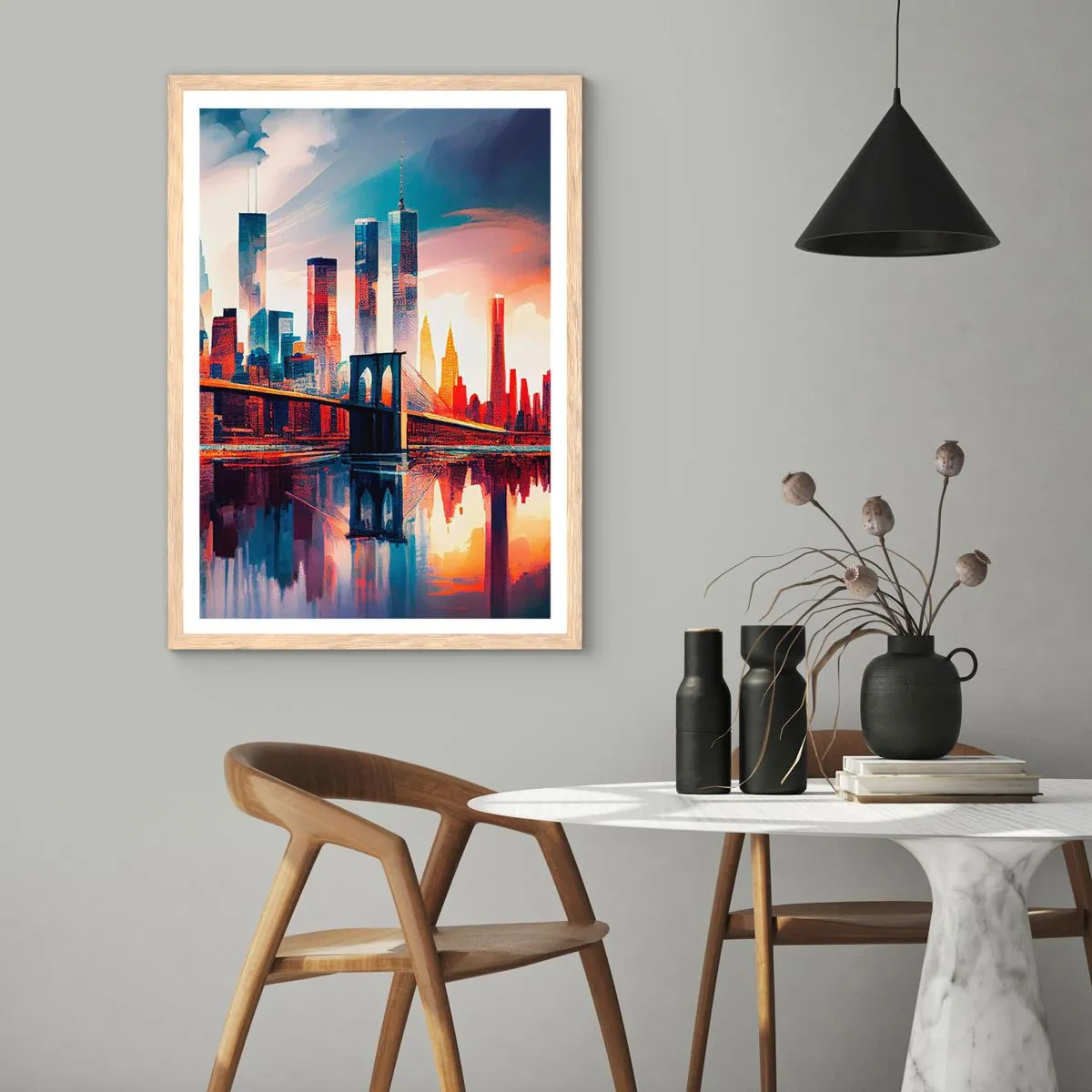 Plakat i ramme af lyst egetræ - Fænomenale New York - 30x40 cm