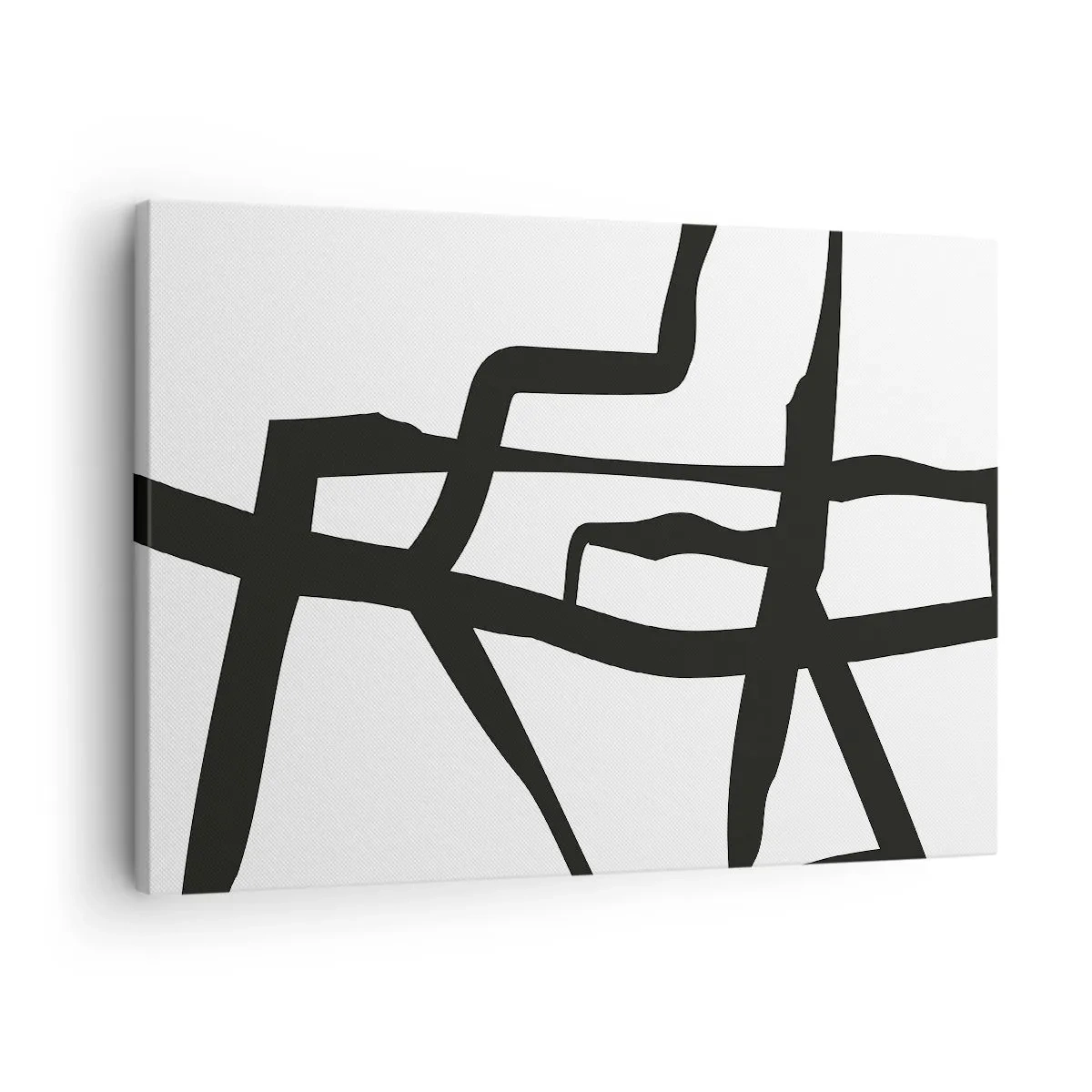 Lærredstryk - Billede på lærred - Minimalistisk sort-hvidt mønster med geometriske linjer - 70x50cm - Sort og hvid konstruktion - Moderne vægdekoration til stue og soveværelse ARTTOR