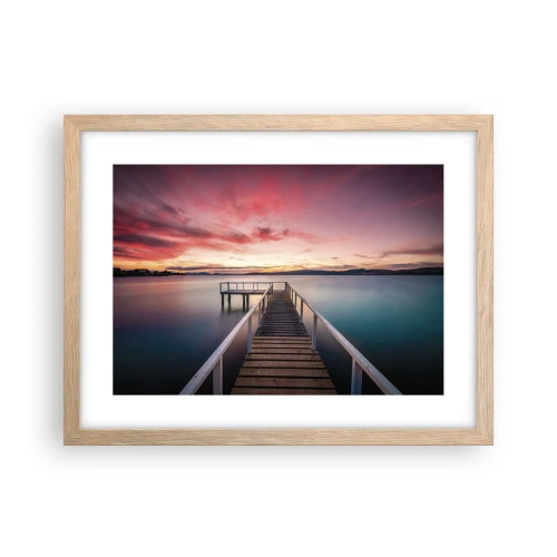 Plakat i ramme af lyst egetræ - Aftenens blide flamme - 40x30 cm