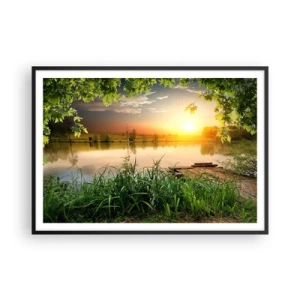 Plakat i sort ramme - Landskab i en grøn ramme - 100x70 cm