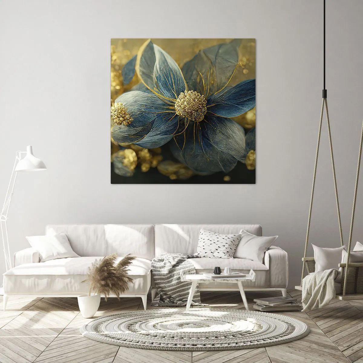 Lærredstryk - Billede på lærred - Blomstre med guld - 30x30 cm