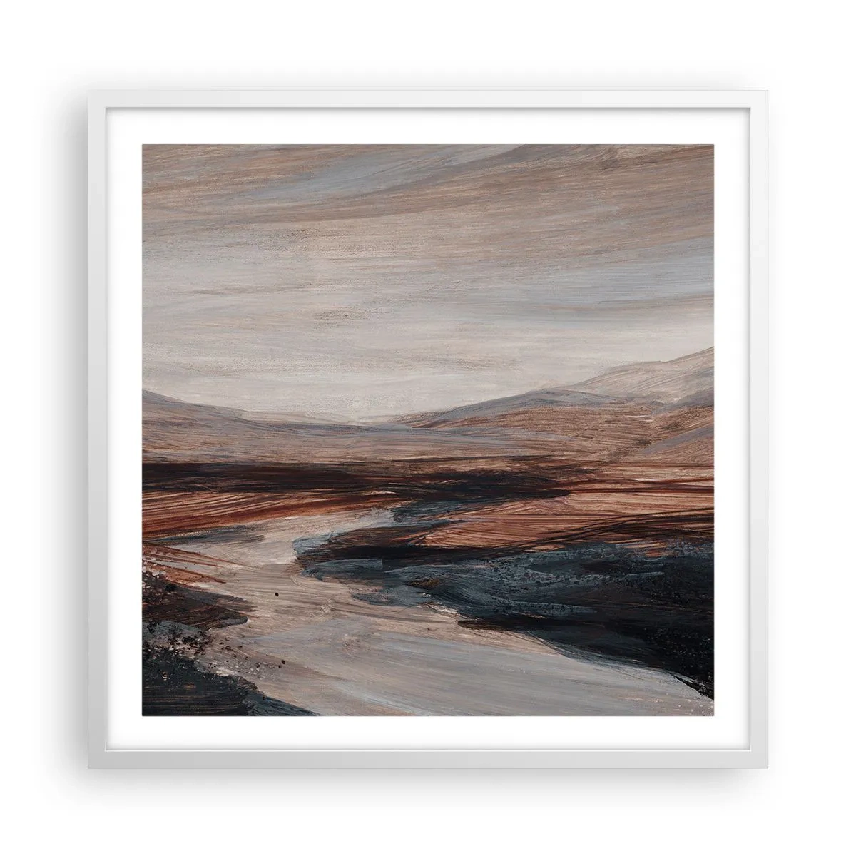 Plakat i hvid ramme - Fredfyldt dal - 60x60 cm