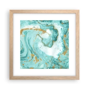 Plakat i ramme af lyst egetræ - Under den store bølge i Edo-perioden - 30x30 cm