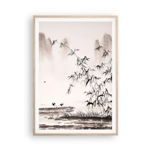 Plakat i ramme af lyst egetræ - Stilhed i rismarkerne - 70x100 cm