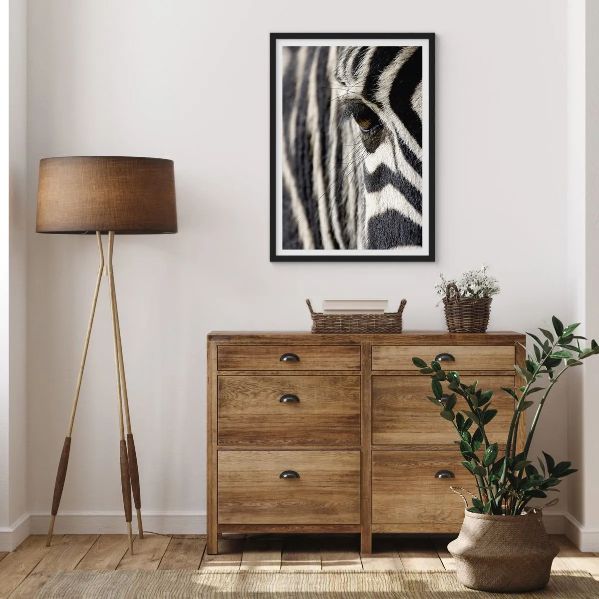 Plakat i sort ramme - Stribet portræt - 30x40 cm