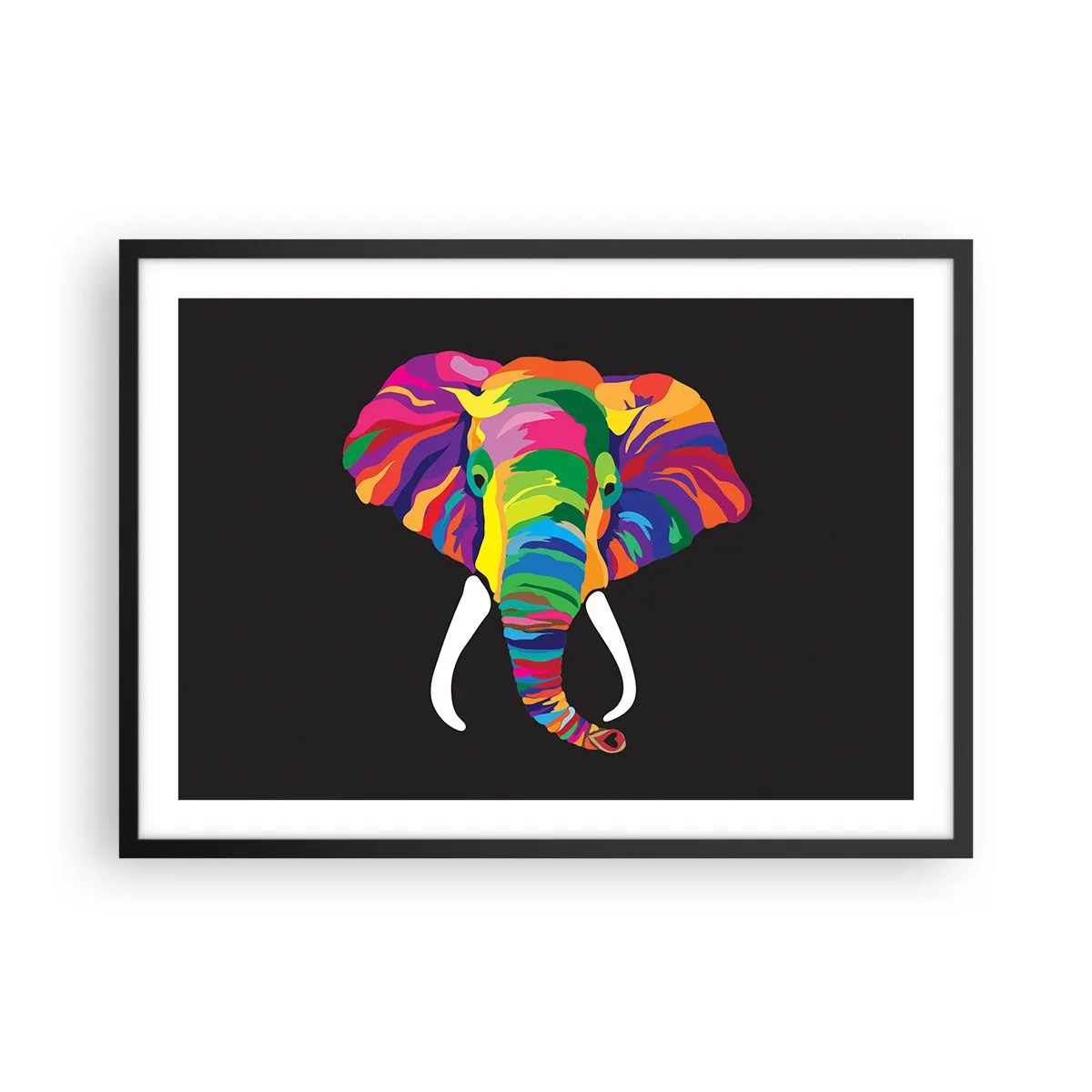 Plakat i sort ramme - Elefanten, der elskede at bade i regnbuen - 70x50 cm