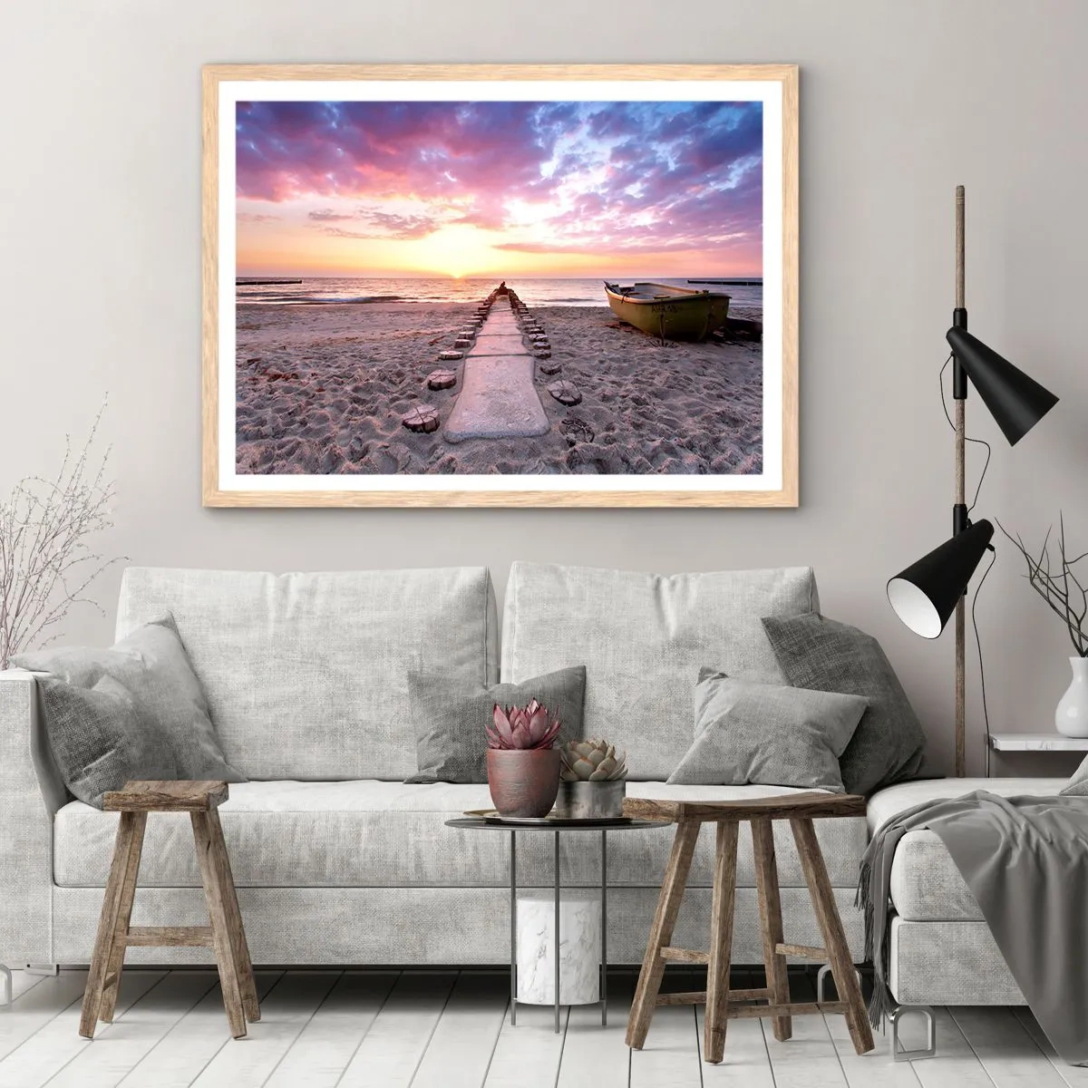 Plakat i ramme af lyst egetræ - Et øjeblik med en dybtgående oplevelse - 100x70 cm