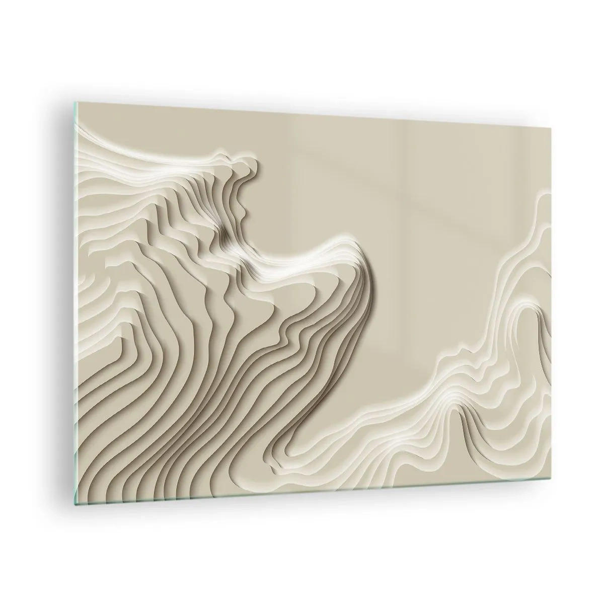 Billede på glas - Minimalistisk abstraktion med topografiske linjer på en beige baggrund. - 70x50cm - Kunstens topografi - Moderne vægdekoration til stue og soveværelse ARTTOR