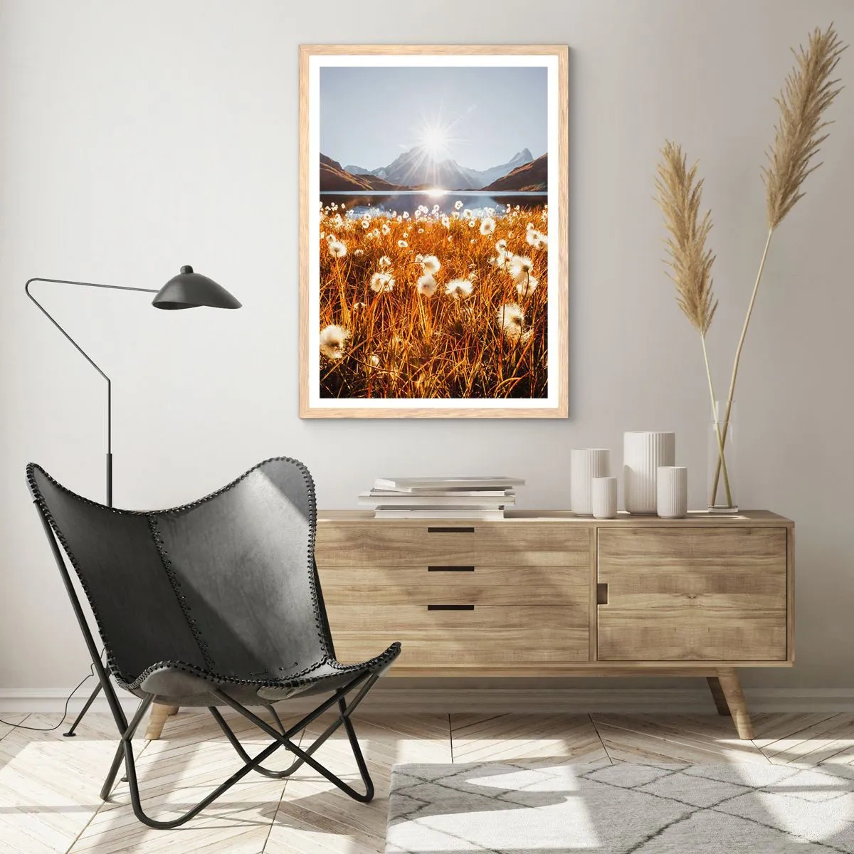 Plakat i ramme af lyst egetræ - Hårdhed af sten, blødhed af græs - 40x50 cm