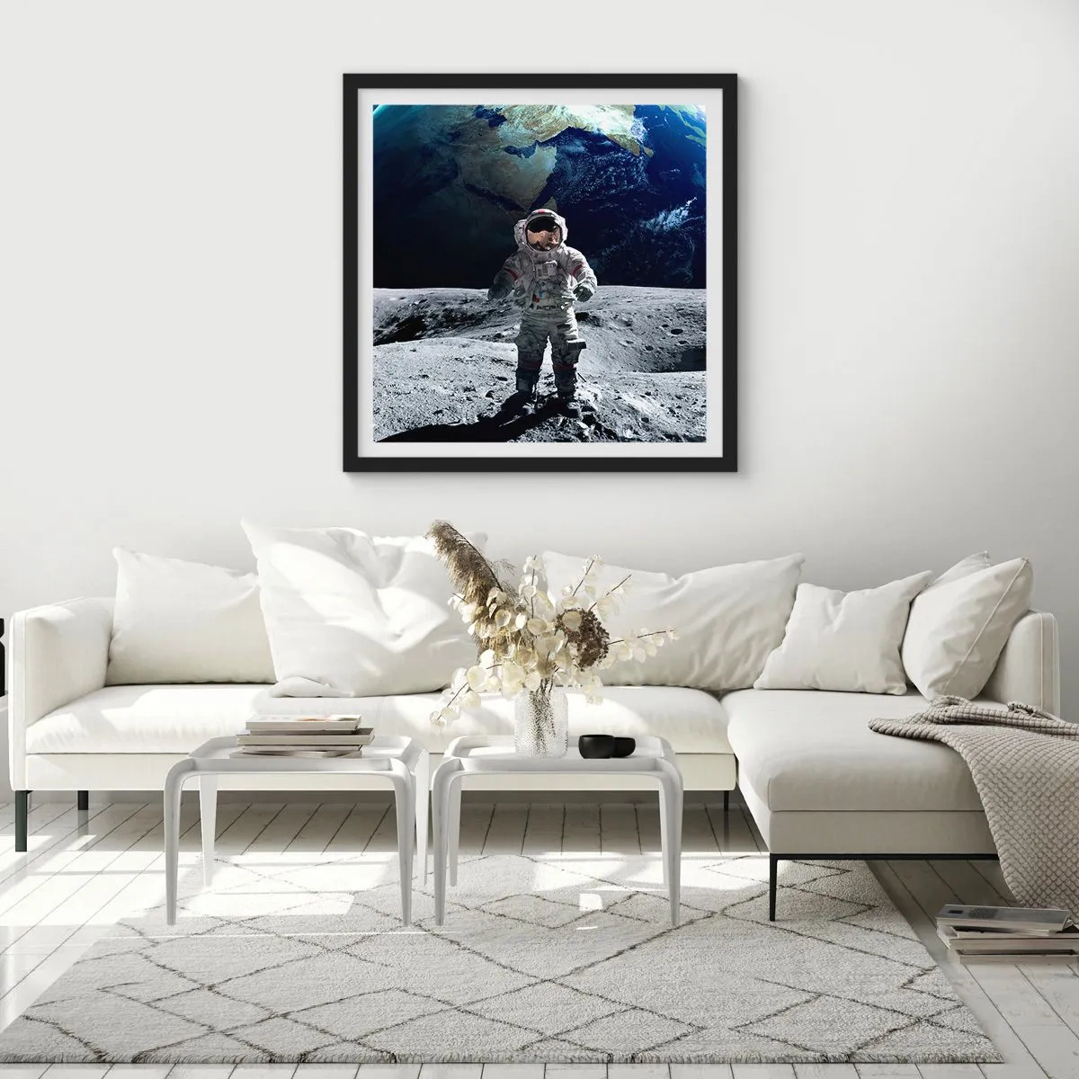 Plakat i sort ramme - Hilsner fra månen - 50x50 cm