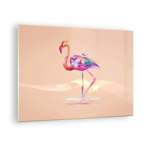 Billede på glas - Farverig flamingo på en pastelfarvet baggrund - 70x50cm - Fugl af god stemning - Moderne vægdekoration til stue og soveværelse ARTTOR