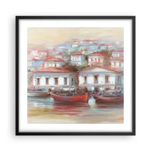 Plakat i sort ramme - Lykkelig by - 50x50 cm