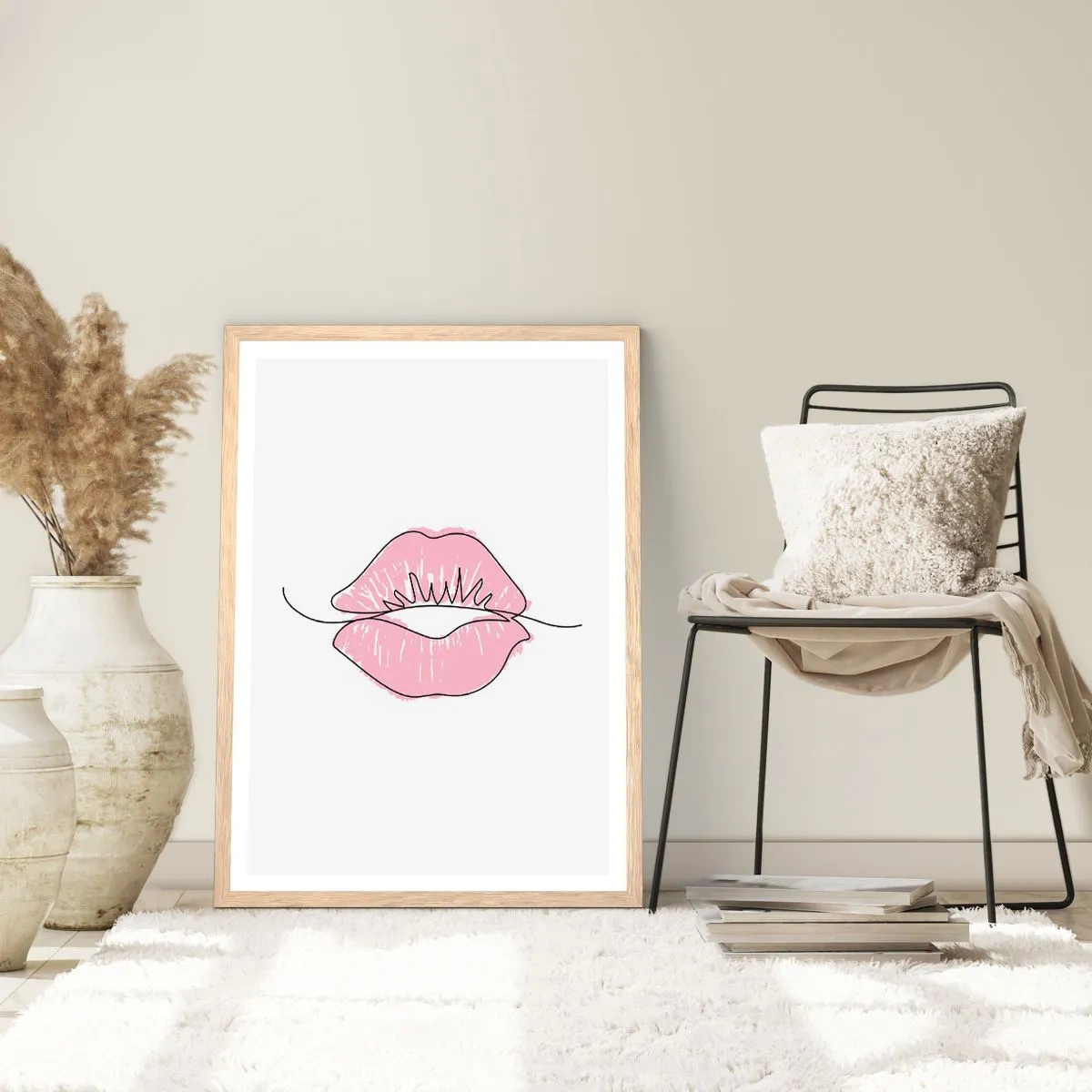 Plakat i ramme af lyst egetræ - Klar til at kysse? - 70x100 cm