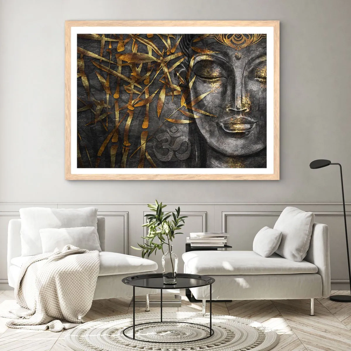 Plakat i ramme af lyst egetræ - Mærk freden - 70x50 cm