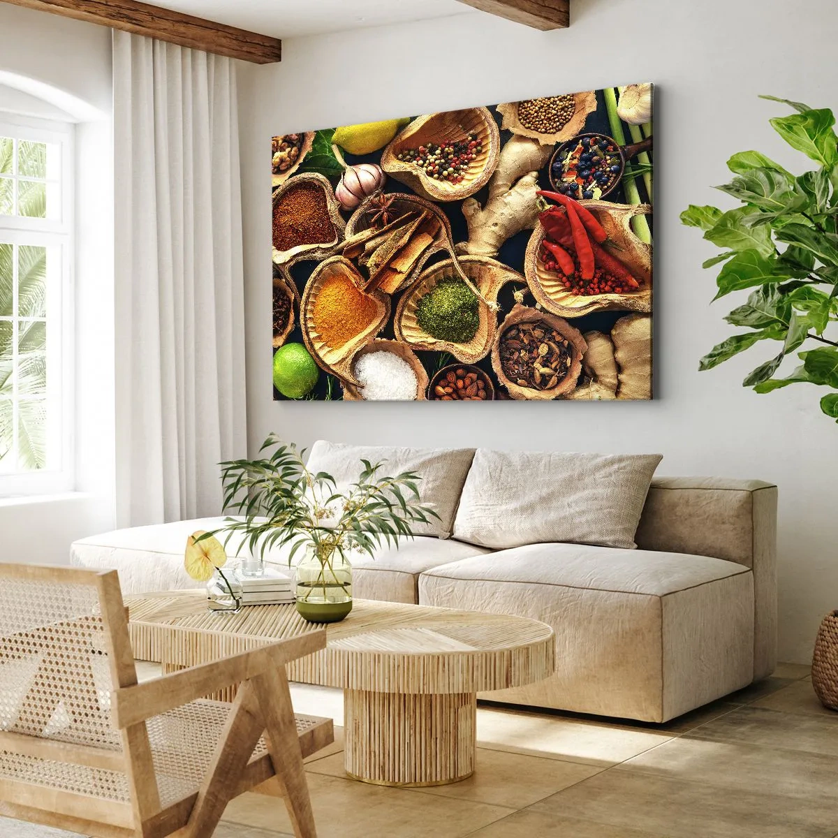 Lærredstryk - Billede på lærred - Skåle med krydderier i forskellige farver - 70x50cm - Tag, hvad du vil have - Moderne vægdekoration til stue og soveværelse ARTTOR