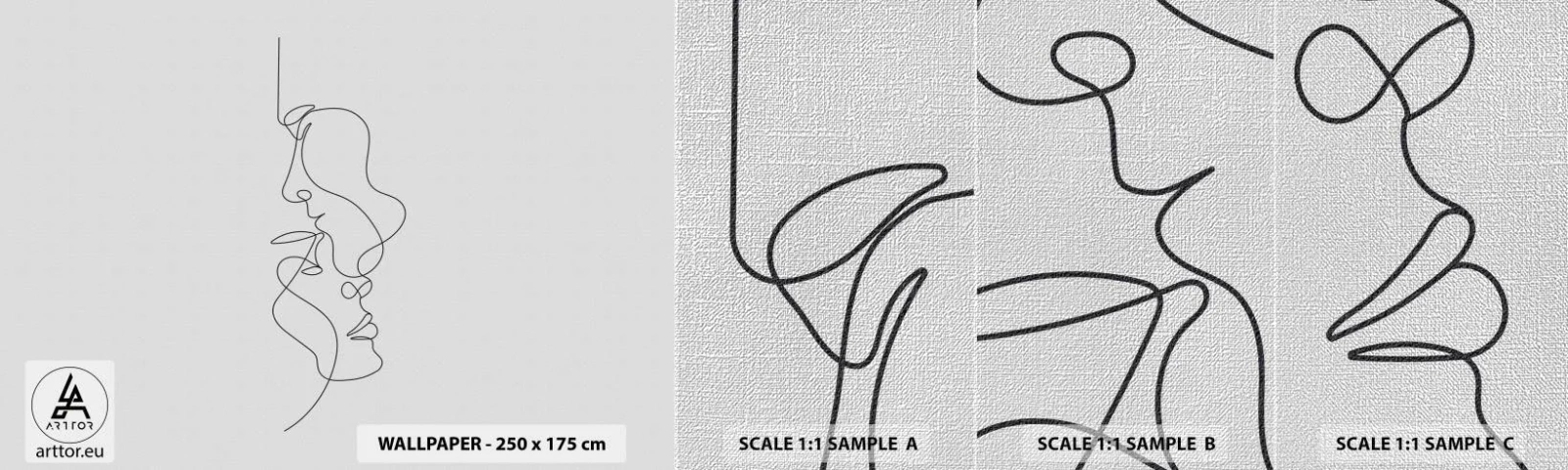 Prøve Fototapet Premium Canvas - Gløderne af glubende begær - Grafik, Forelsket par, Kys - 100x30 cm