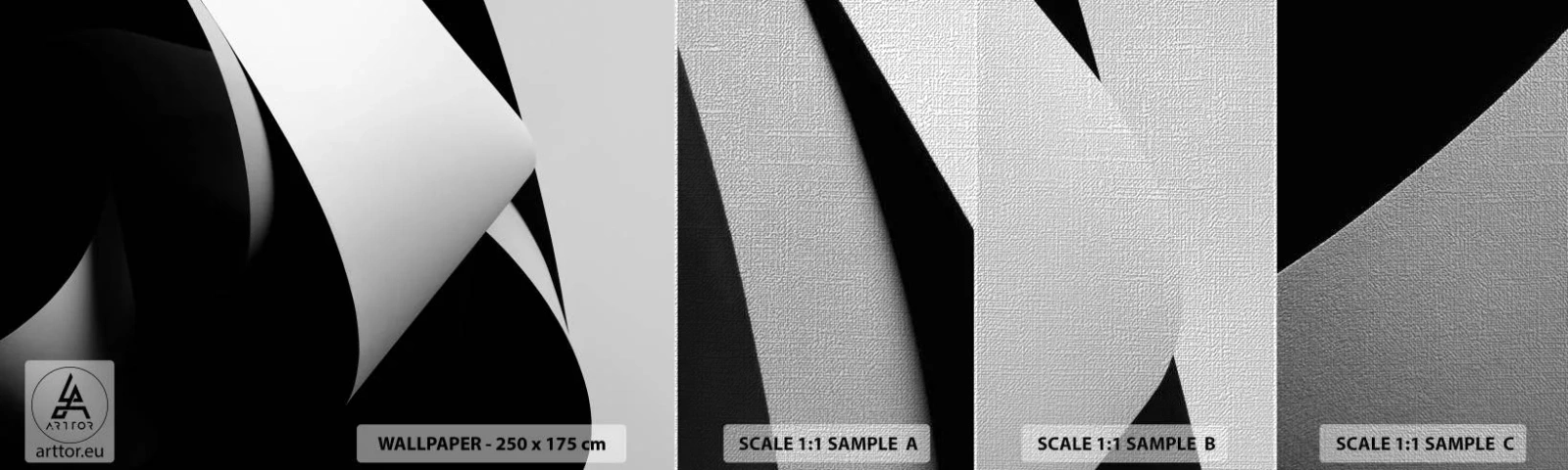 Prøve Fototapet Premium Canvas - Lysflader fra skyggernes dybder - 3D, Afdæmpet, Former - 100x30 cm