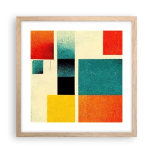 Plakat i ramme af lyst egetræ - Geometrisk abstraktion - god energi - 40x40 cm