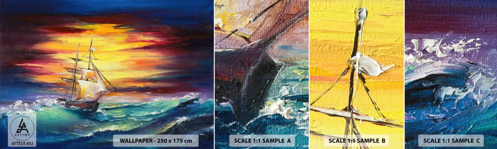 Prøve Fototapet Selvklæbende Deluxe Sticker - At trodse bølgerne - Sejlskib, Hav, Storm - 100x30 cm