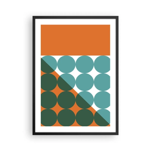 Plakat i sort ramme - Abstrakt geometrisk komposition med cirkler i nuancer af orange og grøn. - 50x70cm - Op og over - Moderne vægdekoration til stue og soveværelse ARTTOR
