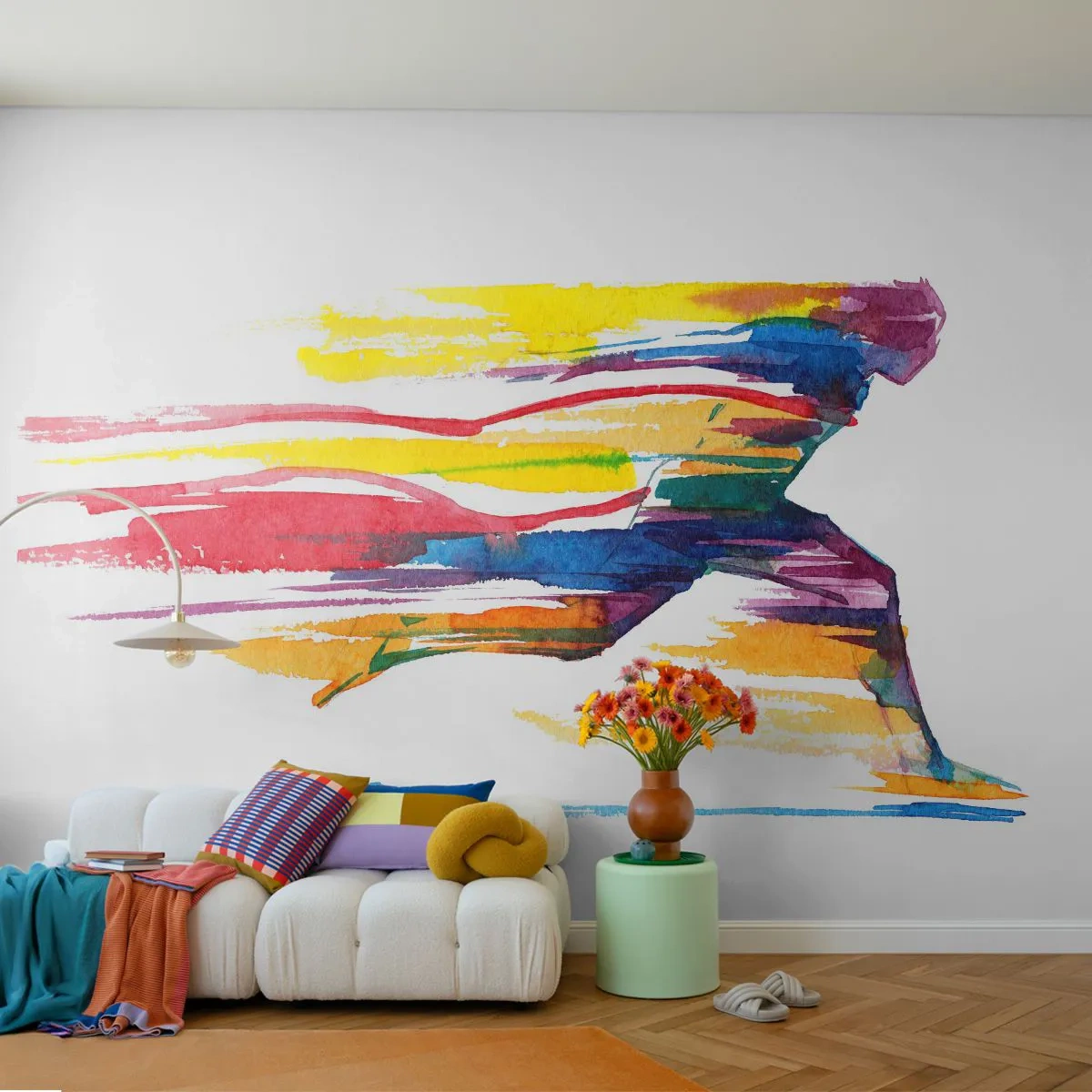 Fototapet Standard Eco - Løb over regnbuen - Abstraktion, Sport, Løber - 400x280 cm