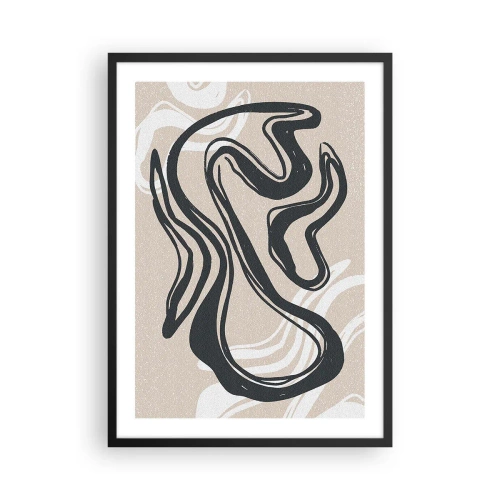 Plakat i sort ramme - Abstrakt linje på en beige baggrund - 50x70cm - Multipliceret udtryk - Moderne vægdekoration til stue og soveværelse ARTTOR